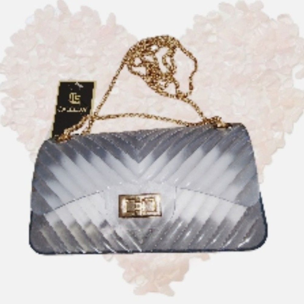 Blue Transparent Jelly Clutch Crossbody w/ Gold Chain Strap